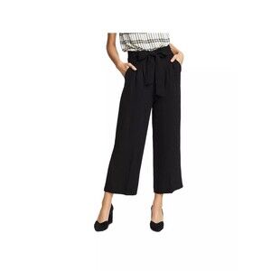 1.STATE Self-Tie Front Pleated Cropped Paperbag Pants Women's 12 Black Academia